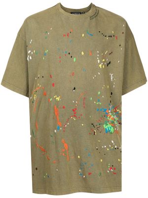 Mostly Heard Rarely Seen Paint-embroidered cotton T-shirt - Green