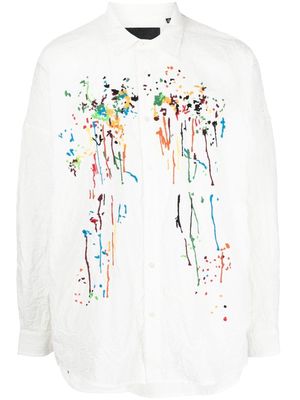 Mostly Heard Rarely Seen paint-embroidered crinkled woven shirt - White
