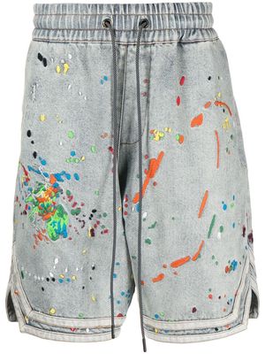 Mostly Heard Rarely Seen paint-embroidered denim basketball shorts - Blue