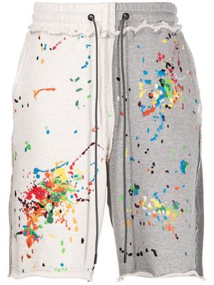 Mostly Heard Rarely Seen panelled paint-embroidered shorts - Grey