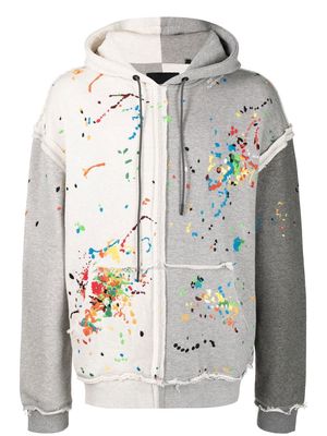 Mostly Heard Rarely Seen panelled paint-splatter hoodie - Grey