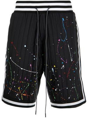 Mostly Heard Rarely Seen quilted paint-splatter shorts - Black