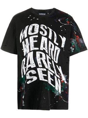 Mostly Heard Rarely Seen warped-text paint T-shirt - Black