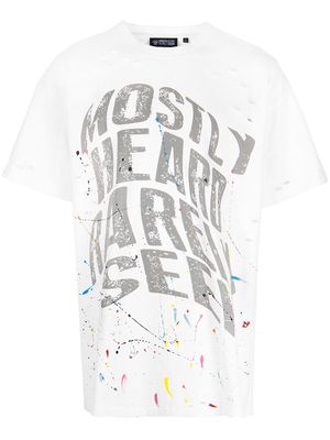 Mostly Heard Rarely Seen warped-text paint T-shirt - White
