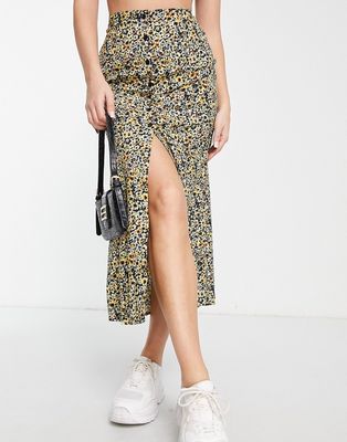 Motel button-up midaxi skirt in grunge yellow floral-Multi