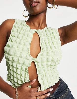 Motel cut out button front crop top in lime bubble-Green