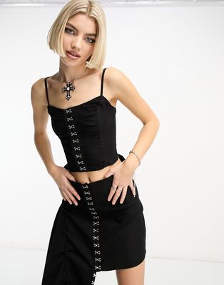 Motel hook and eye detail corset top in black - part of a set