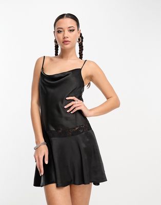 Motel lace insert satin mini cami dress in black