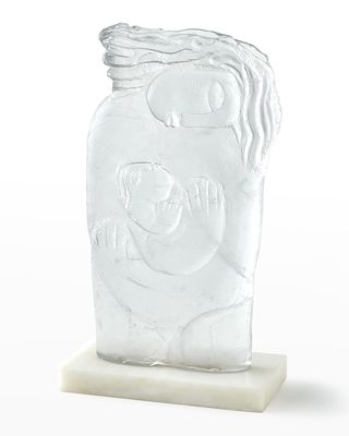 Mother and Child Case Glass Sculpture on Stone Base
