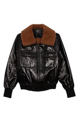 MOTHER Faux Leather Pilot Jacket with Faux Fur Lining in Dont Crash