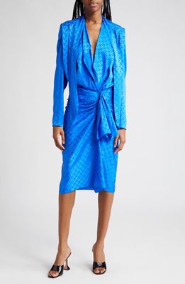 Mother of All Malani Long Sleeve Stretch Silk Jacquard Dress in Royal Blue