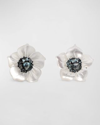 Mother-of-Pearl Flower Earrings with Blue Topaz
