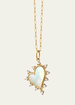 Mother of Pearl Heart Necklace with Diamonds