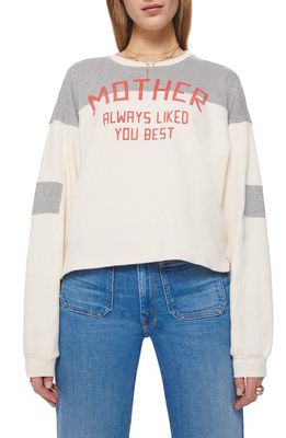 MOTHER The Champ Colorblock Cotton Graphic Sweatshirt in Chalk/Heather Grey