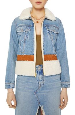 MOTHER The Cut and Paste Patchwork Faux Shearling Denim Jacket in Aint My First Rodeo