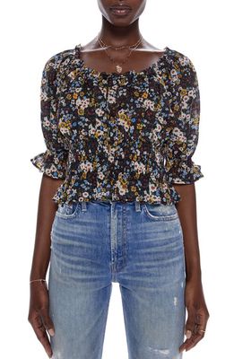 MOTHER The Dollface Floral Smocked Waist Cotton Top in Pushing Daisies