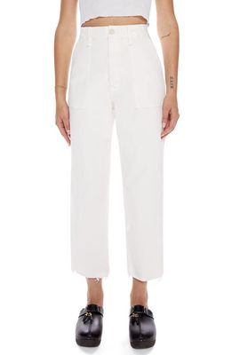 MOTHER The Patch Pocket Private High Waist Frayed Ankle Straight Leg Jeans in Cream Puffs