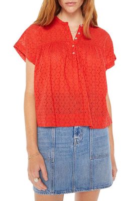 MOTHER The Pop Your Top Cotton Eyelet Top in High Risk Red