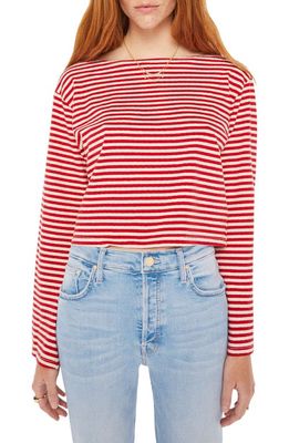 MOTHER The Skipper Bell Stripe Long Sleeve Cotton T-Shirt in Rnn - Red And Natural