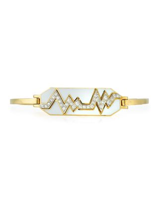 "Motif" 18k Gold Diamond Skip Zigzag Bracelet with White Enamel & Platinum