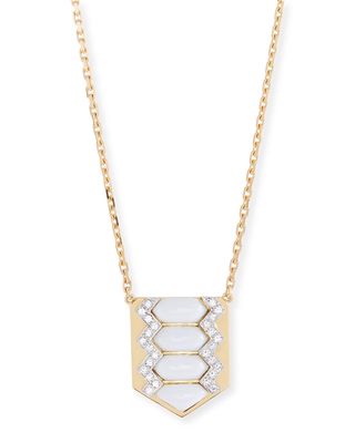 Motif Diamond & White Enamel Shield Necklace