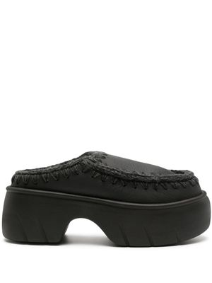 Mou decorative-stitching leather slippers - Black