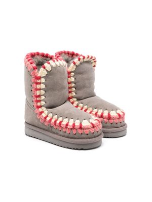Mou Kids crochet-knit sheepskin boots - Grey