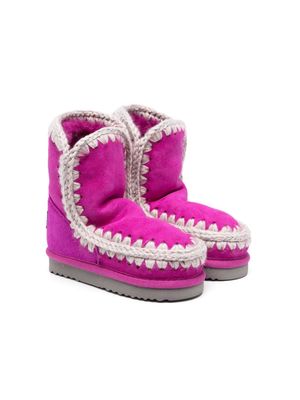 Mou Kids crochet-trim suede boots - Pink