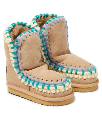 Mou Kids Crochet-trimmed suede boots
