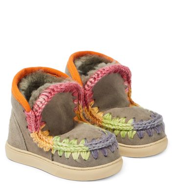 Mou Kids Crochet-trimmed suede sneakers