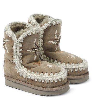 Mou Kids Embellished suede boots