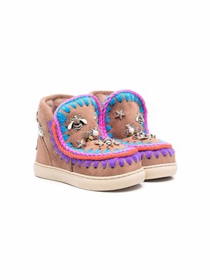Mou Kids embroidered shearling-lined boots - Brown
