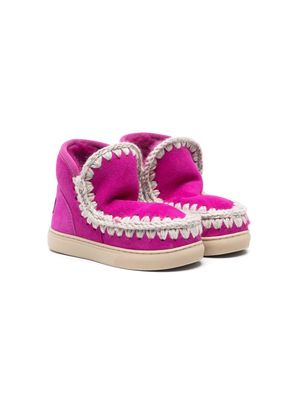 Mou Kids Eskimo crochet-trim suede boots - Pink