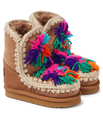 Mou Kids Floral-appliqué suede boots