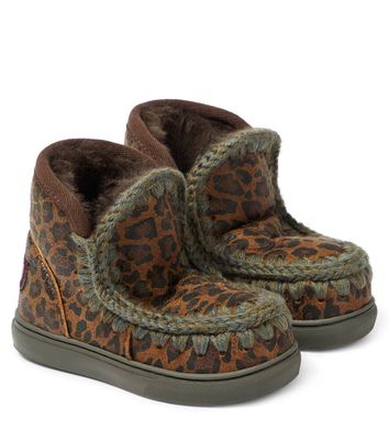 Mou Kids Shearling-lined leopard-print suede sneakers