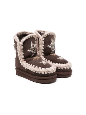Mou Kids star-embellished suede boots - Brown