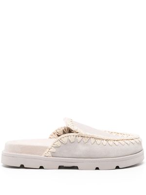 Mou whipstitch-trim suede mules - White