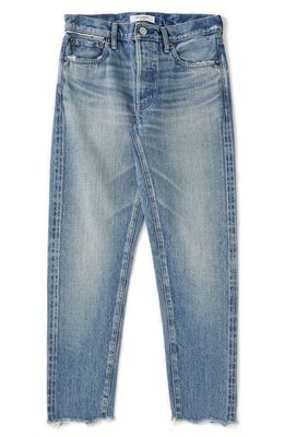 MOUSSY Banksville Fray Hem Tapered Jeans in Light Blue