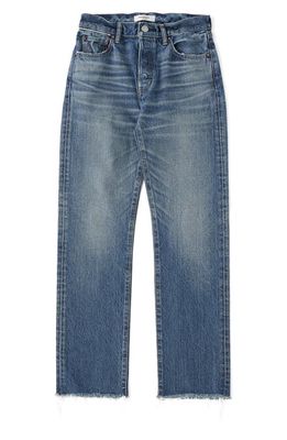 MOUSSY Chateau Straight Leg Raw Edge Jeans in Blue