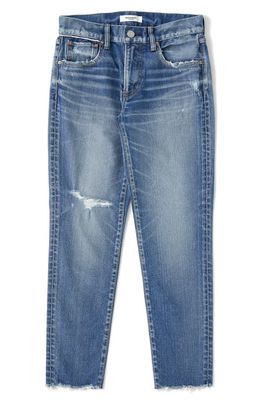 MOUSSY Edgewood Ripped Raw Edge Skinny Jeans in Blue