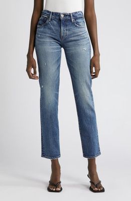 MOUSSY MV Mallard Distressed Slim Straight Leg Jeans in Dark Blue