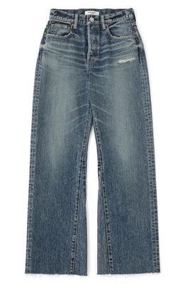 MOUSSY Torrey Remake Raw Hem Flare Jeans in Blue