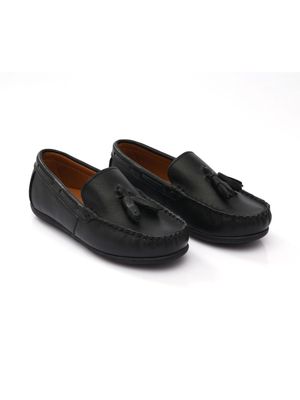 Moustache faux leather tassel loafers - Black