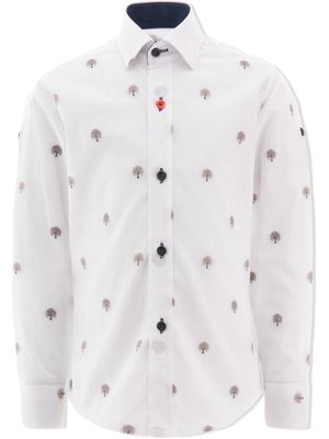 Moustache maple-embroidered organic cotton dress shirt - White