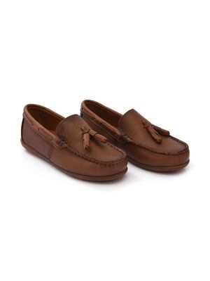 Moustache tassel-front faux leather loafers - Brown