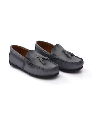 Moustache tassel-front faux leather loafers - Grey