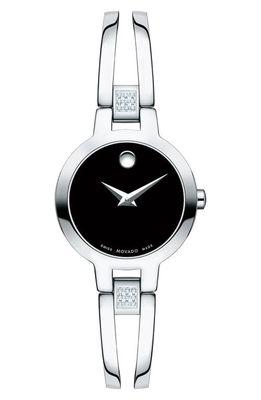 Movado Amorosa Diamond Bangle Watch, 24mm in Silver/Black/Silver 