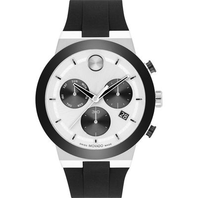 Movado Bold Fusion Chronograph Silicone Strap Watch, 44mm in Silver /Black 