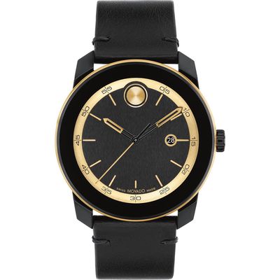 Movado Bold TR90 Leather Strap Watch, 42mm in Black 