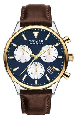 Movado Heritage Calendoplan Chronograph Leather Strap Watch